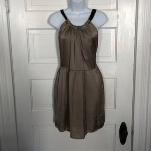 Gold-ish olive dress with open tie back & pockets
